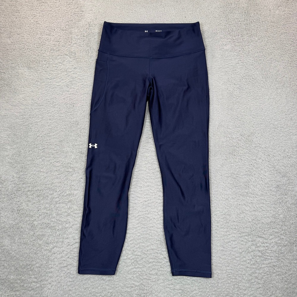 Under Armour HeatGear Navy Blue Compression Leggings Medium High Rise Pocket